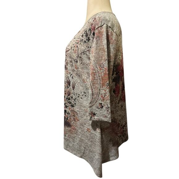 3X Floral Flowy Tunic Top 3/4 Sleeve Scoop Neck Boho Casual Knit‎ - Picture 3 of 5